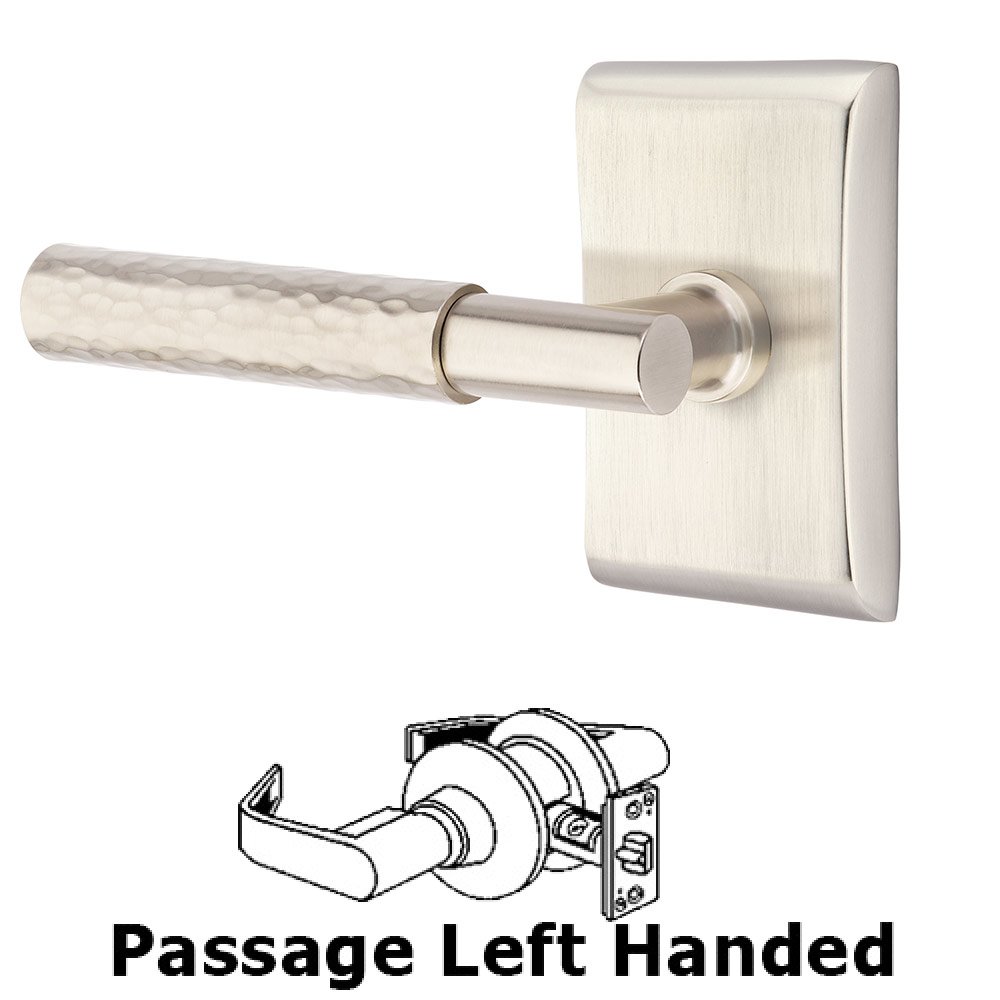 Passage Hammered Left Handed Lever with T-Bar Stem and Neos Rose in Satin Nickel