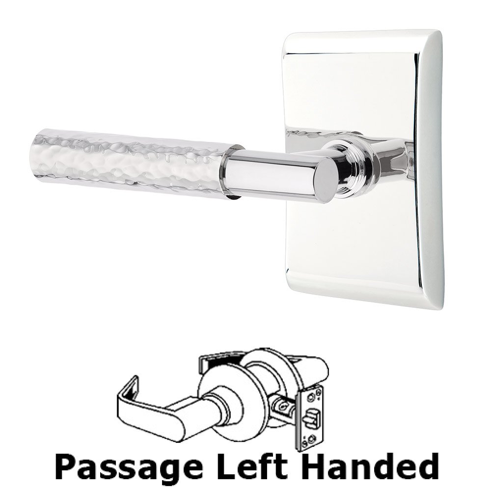 Passage Hammered Left Handed Lever with T-Bar Stem and Neos Rose in Polished Chrome