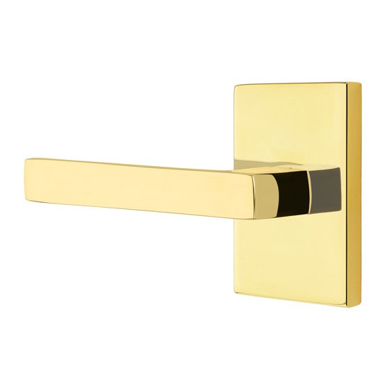 Passage Dumont Left Handed Lever with Modern Rectangular Rose in Unlacquered Brass
