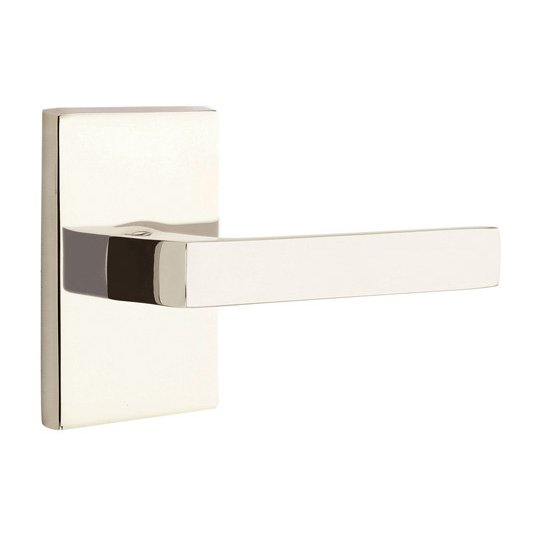Passage Dumont Right Handed Lever with Modern Rectangular Rose in Polished Nickel