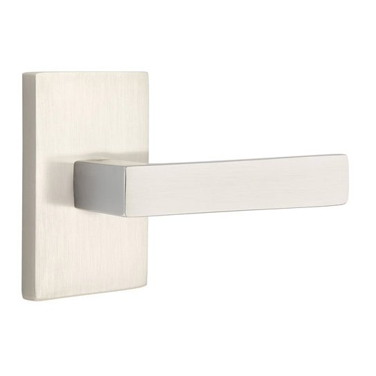 Passage Dumont Right Handed Lever with Modern Rectangular Rose in Satin Nickel