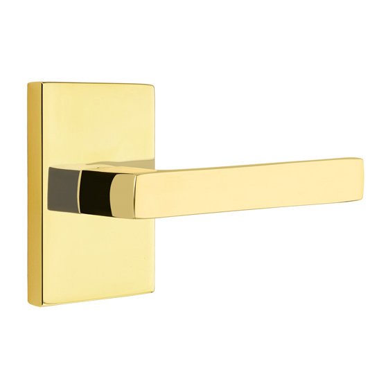 Passage Dumont Right Handed Lever with Modern Rectangular Rose in Unlacquered Brass