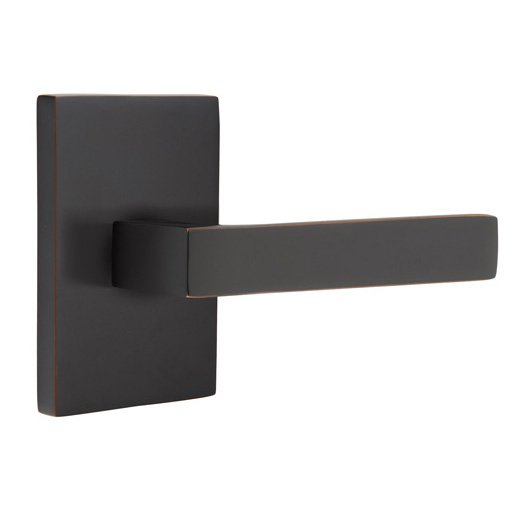 Passage Dumont Right Handed Lever with Modern Rectangular Rose and Concealed Screws in Oil Rubbed Bronze