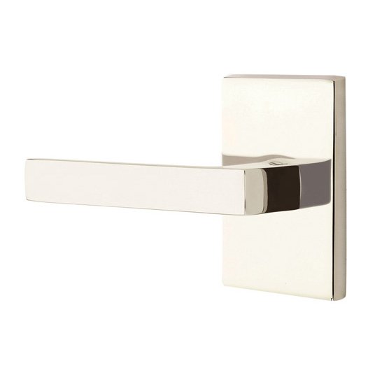 Passage Dumont Left Handed Lever with Modern Rectangular Rose and Concealed Screws in Polished Nickel