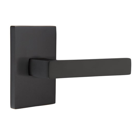 Passage Dumont Right Handed Lever with Modern Rectangular Rose and Concealed Screws in Flat Black