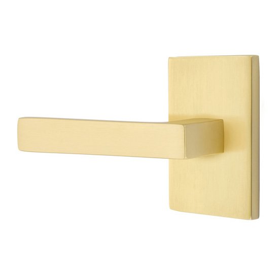 Passage Dumont Left Handed Lever with Modern Rectangular Rose and Concealed Screws in Satin Brass