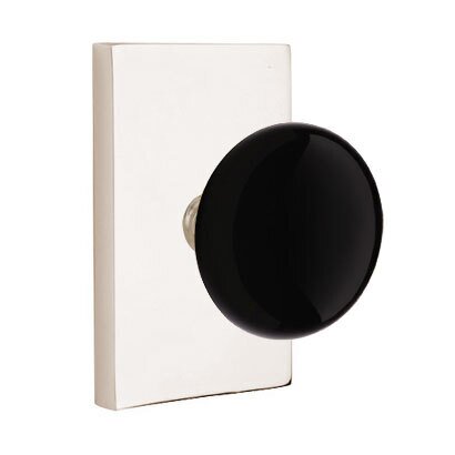 Passage Ebony Knob And Modern Rectangular Rosette With Concealed Screws in Polished Nickel