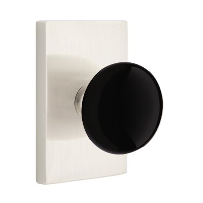 Passage Ebony Knob And Modern Rectangular Rosette With Concealed Screws in Satin Nickel