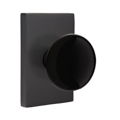 Passage Ebony Knob And Modern Rectangular Rosette With Concealed Screws in Flat Black