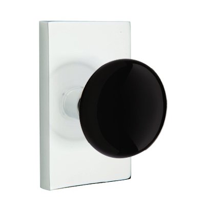 Passage Ebony Knob And Modern Rectangular Rosette With Concealed Screws in Polished Chrome