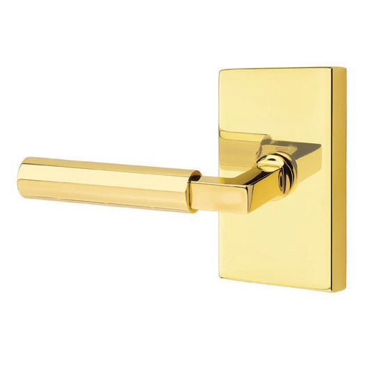 Passage Hercules Left Handed Door Lever And Modern Rectangular Rose with Concealed Screws in Unlacquered Brass