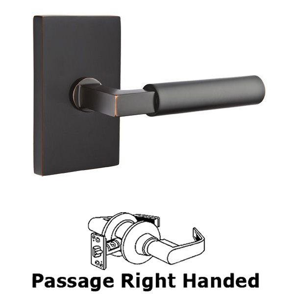 Passage Hercules Right Handed Door Lever With Modern Rectangular Rose in Oil Rubbed Bronze