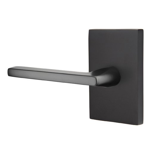 Passage Helios Left Handed Door Lever And Modern Rectangular Rose with Concealed Screws in Flat Black