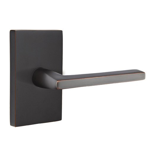 Passage Helios Right Handed Door Lever And Modern Rectangular Rose with Concealed Screws in Oil Rubbed Bronze