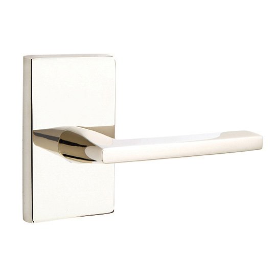 Passage Helios Right Handed Door Lever And Modern Rectangular Rose with Concealed Screws in Polished Nickel