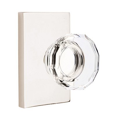 Lowell Passage Door Knob and Modern Rectangular Rose with Concealed Screws in Polished Nickel
