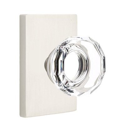 Lowell Passage Door Knob and Modern Rectangular Rose with Concealed Screws in Satin Nickel