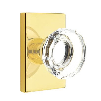 Lowell Passage Door Knob and Modern Rectangular Rose with Concealed Screws in Unlacquered Brass