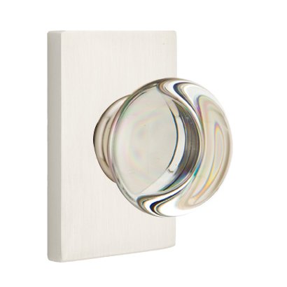 Providence Passage Door Knob and Modern Rectangular Rose with Concealed Screws in Satin Nickel