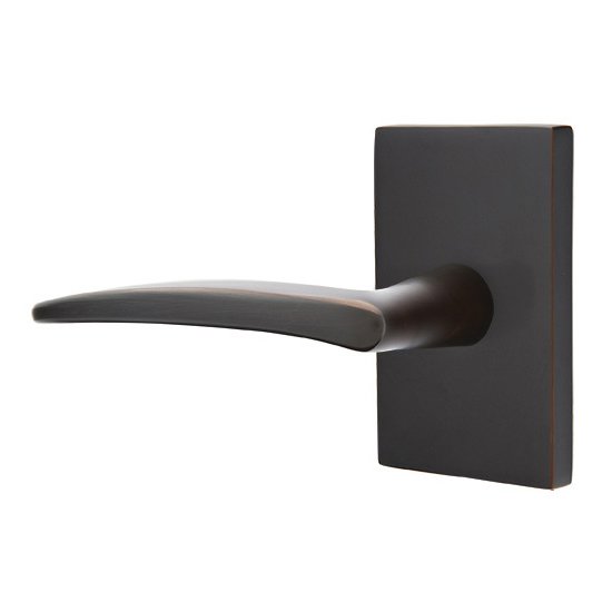 Passage Poseidon Left Handed Door Lever And Modern Rectangular Rose with Concealed Screws in Oil Rubbed Bronze