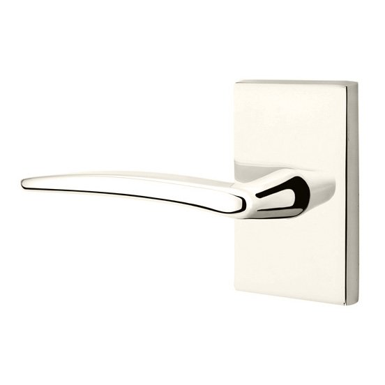 Passage Poseidon Left Handed Door Lever And Modern Rectangular Rose with Concealed Screws in Polished Nickel
