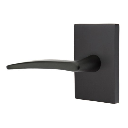 Passage Poseidon Left Handed Door Lever And Modern Rectangular Rose with Concealed Screws in Flat Black