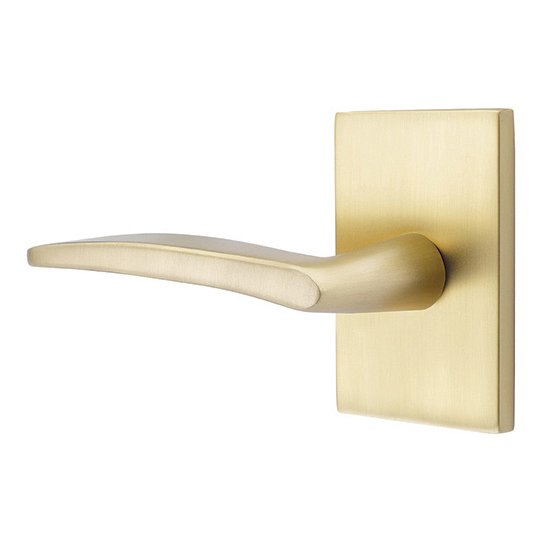 Passage Poseidon Left Handed Door Lever And Modern Rectangular Rose with Concealed Screws in Satin Brass