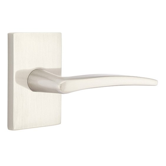 Passage Poseidon Right Handed Door Lever And Modern Rectangular Rose with Concealed Screws in Satin Nickel