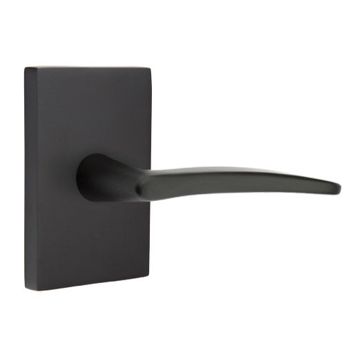Passage Poseidon Right Handed Door Lever And Modern Rectangular Rose with Concealed Screws in Flat Black