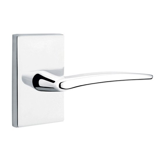 Passage Poseidon Right Handed Door Lever And Modern Rectangular Rose with Concealed Screws in Polished Chrome