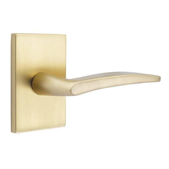 Passage Poseidon Right Handed Door Lever And Modern Rectangular Rose with Concealed Screws in Satin Brass