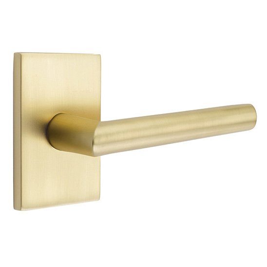 Passage Stuttgart Right Handed Door Lever And Modern Rectangular Rose with Concealed Screws in Satin Brass
