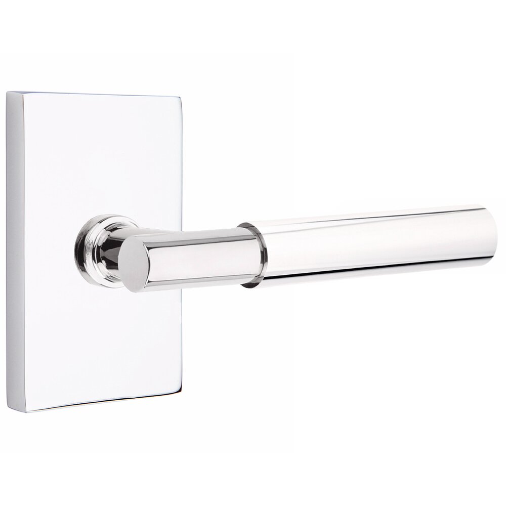 Passage Smooth Right Handed Lever with T-Bar Stem and Modern Rectangular Rose in Polished Chrome