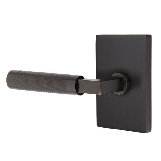 Passage Knurled Left Handed Lever with L-Square Stem and Modern Rectangular Rose in Oil Rubbed Bronze