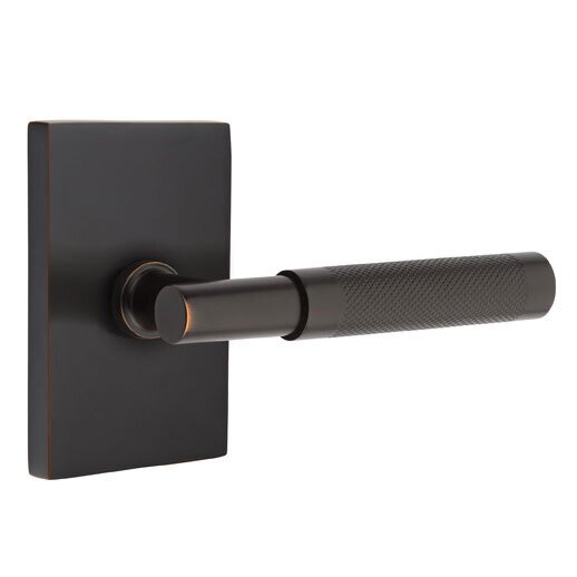 Passage Knurled Right Handed Lever with T-Bar Stem and Modern Rectangular Rose in Oil Rubbed Bronze