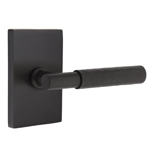 Passage Hammered Right Handed Lever with T-Bar Stem and Modern Rectangular Rose in Flat Black
