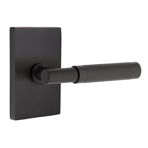 Passage Knurled Right Handed Lever with T-Bar Stem and Modern Rectangular Rose in Flat Black
