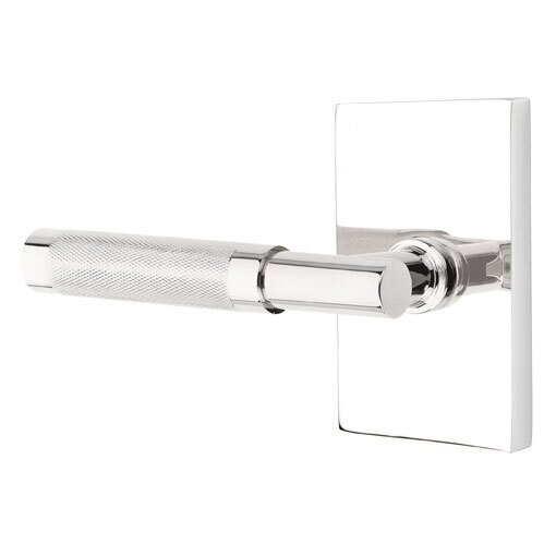 Passage Knurled Left Handed Lever with T-Bar Stem and Modern Rectangular Rose in Polished Chrome