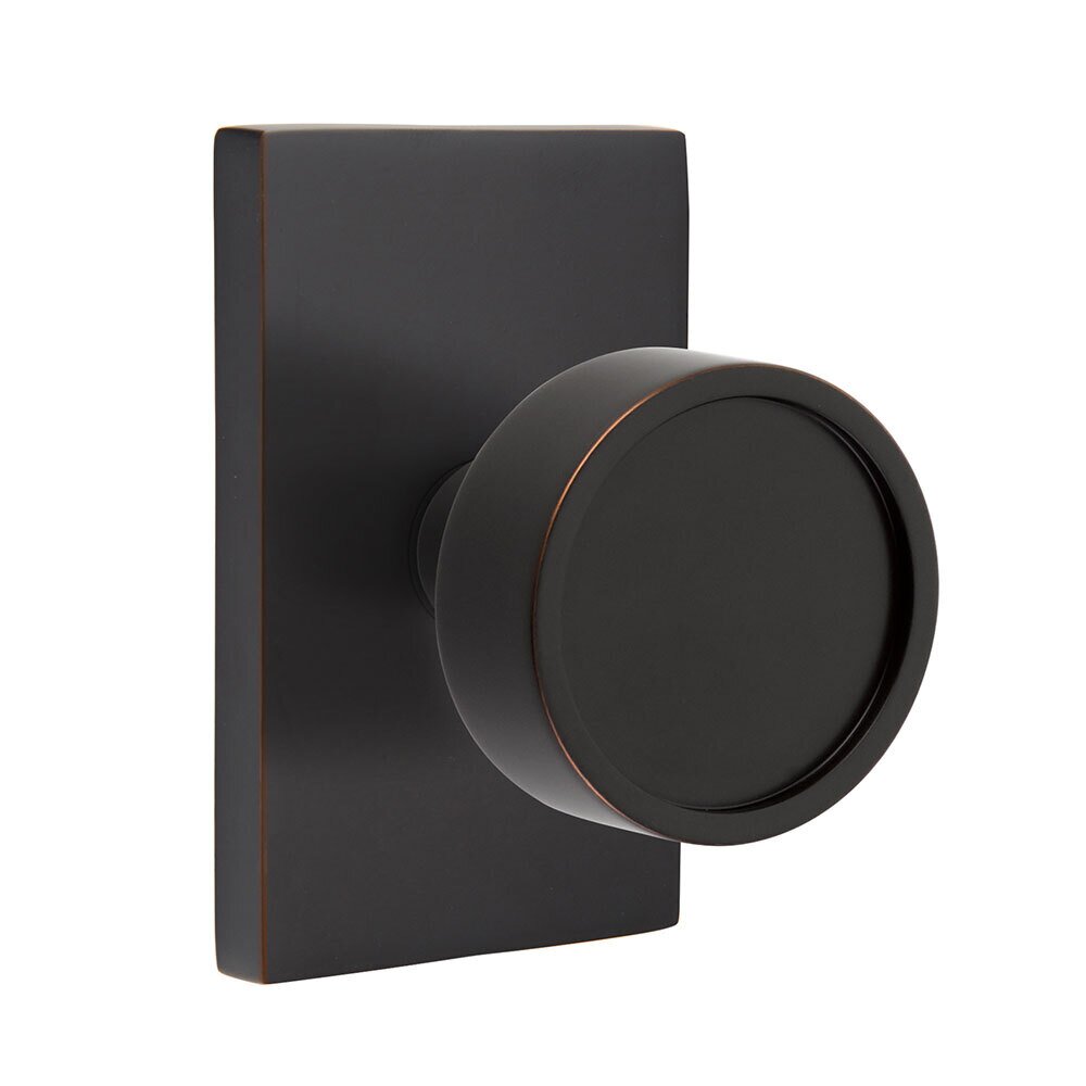 Passage Verve Door Knob And Modern Rectangular Rose With Concealed Screws in Oil Rubbed Bronze