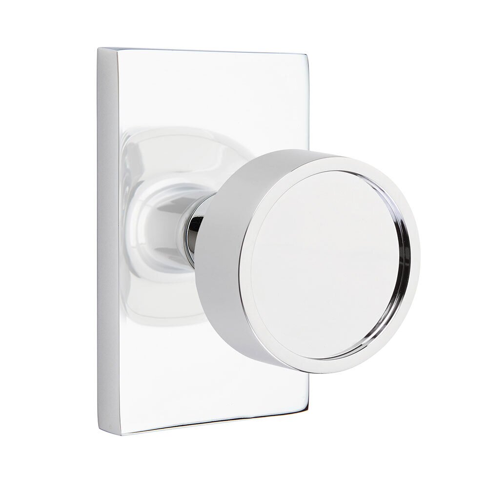 Passage Verve Door Knob And Modern Rectangular Rose With Concealed Screws in Polished Chrome