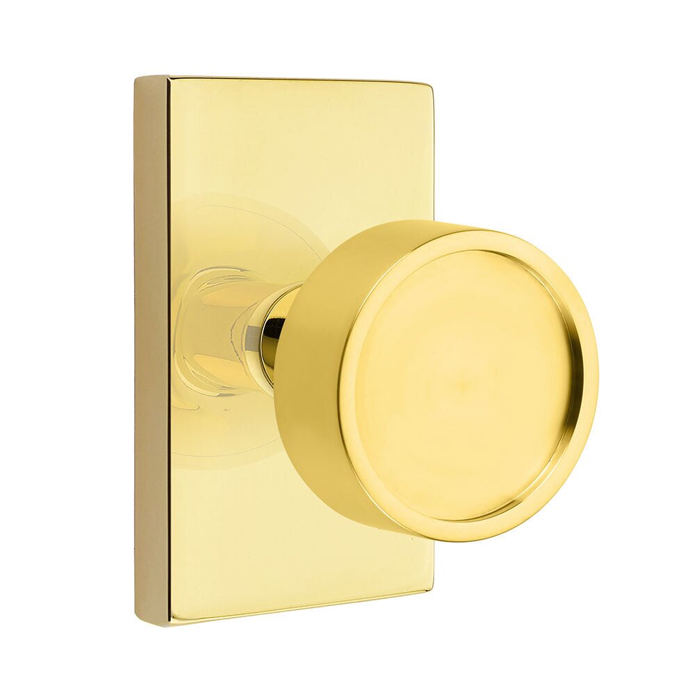 Passage Verve Door Knob And Modern Rectangular Rose With Concealed Screws in Unlacquered Brass