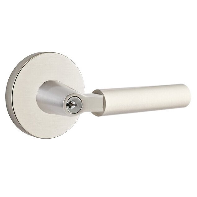 Keyed Right Handed Hercules Lever With Disk Rose in Satin Nickel