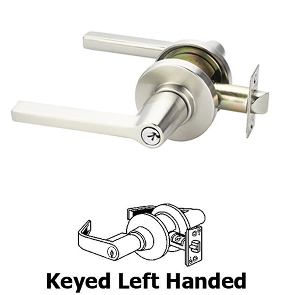 Keyed Left Handed Helios Lever With Disk Rose in Satin Nickel