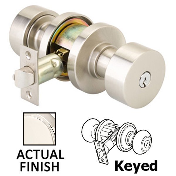 Keyed Round Knob With Disk Rose in Polished Nickel