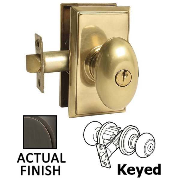 Keyed Egg Knob With Rectangular Rose in Oil Rubbed Bronze
