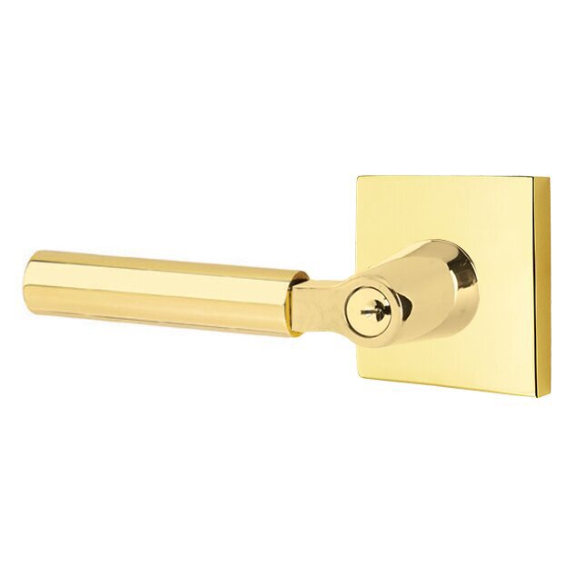 Keyed Left Handed Hercules Lever With Square Rose in Unlacquered Brass