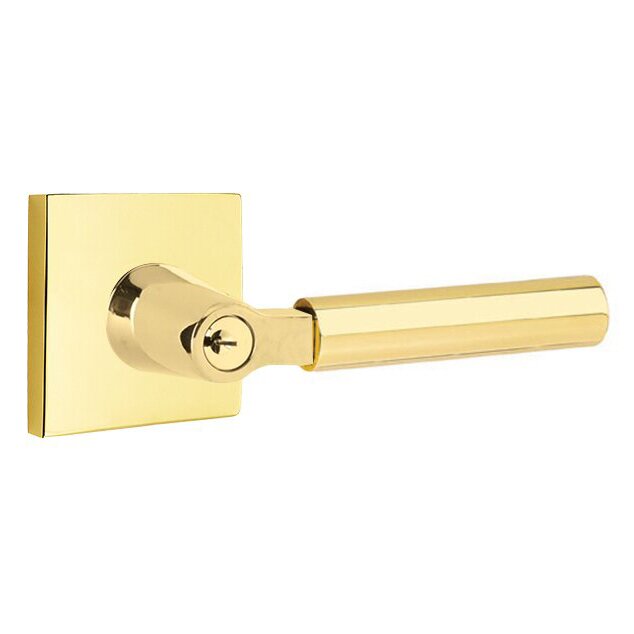 Keyed Right Handed Hercules Lever With Square Rose in Unlacquered Brass