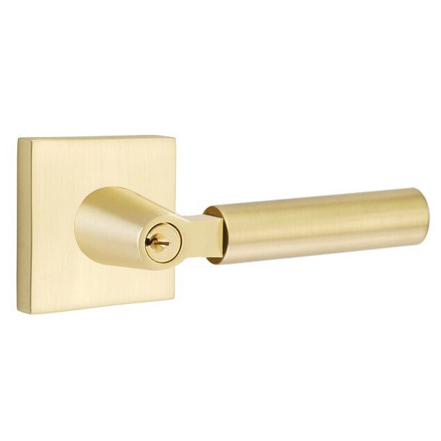 Keyed Right Handed Hercules Lever With Square Rose in Satin Brass