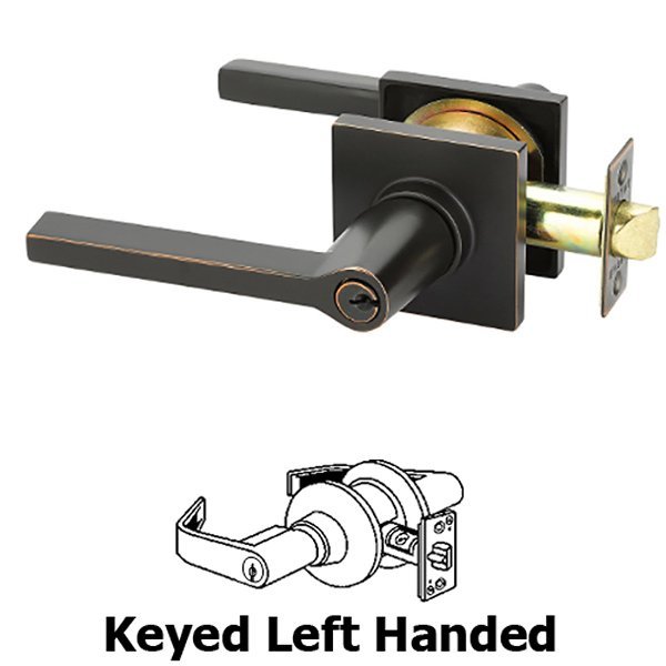Keyed Left Handed Helios Lever With Square Rose in Oil Rubbed Bronze