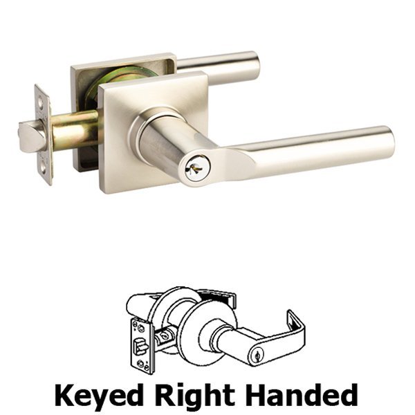 Keyed Right Handed Hanover Lever With Square Rose in Satin Nickel